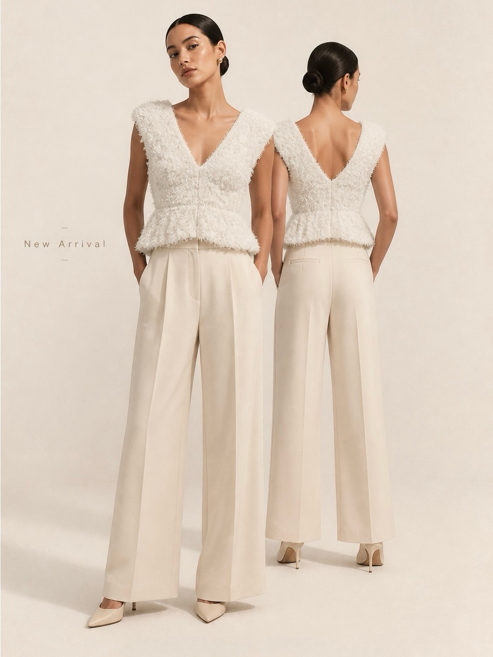 Endless Rose Cream Textured Plunge Neck Top